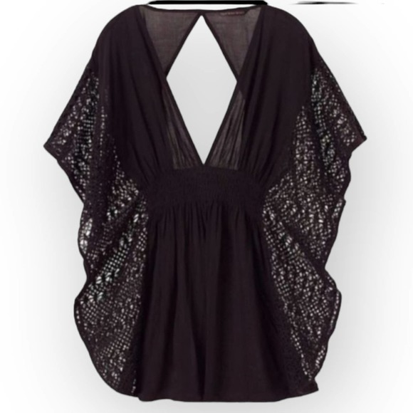VICTORIA’S Secret Swim Cover Up Plunge Tunic Caftan Open Back Black Size M - Picture 5 of 10